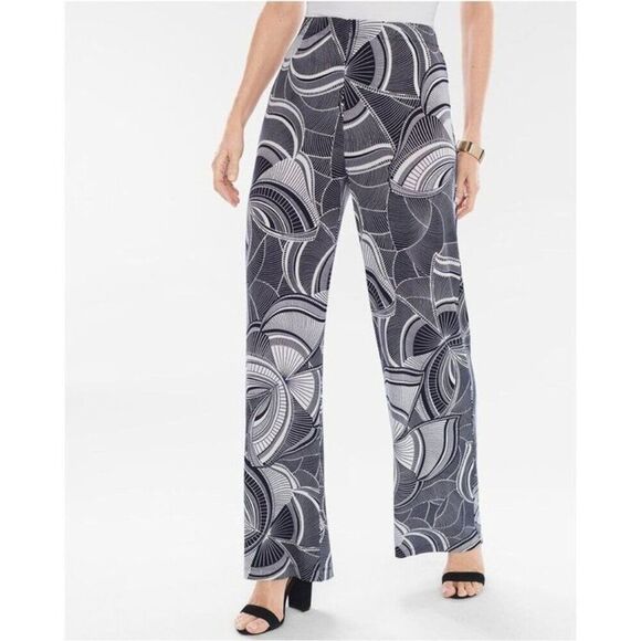 Chico's Travelers Classic Graphic Butterfly Palazzo Acetate Pants Size 3 Short - Picture 1 of 7